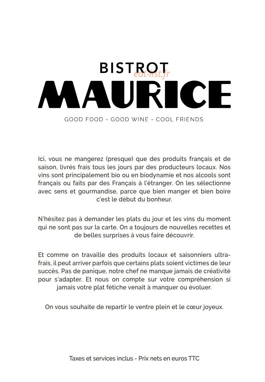 Bistrot Maurice — carte page 1