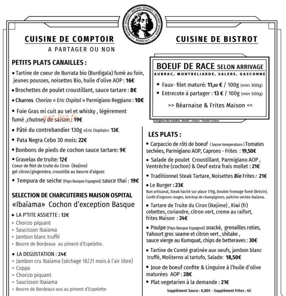 Bistrot Spinoza — carte page 1