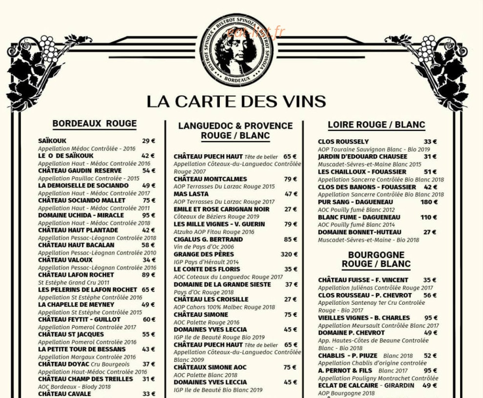 Bistrot Spinoza — carte page 3
