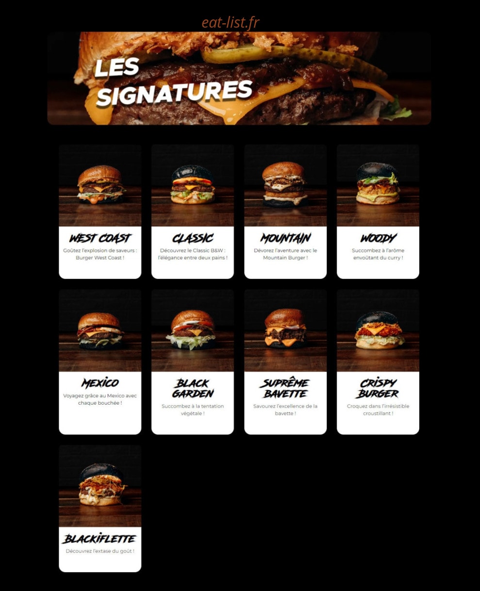 Black and White Burger — carte page 1