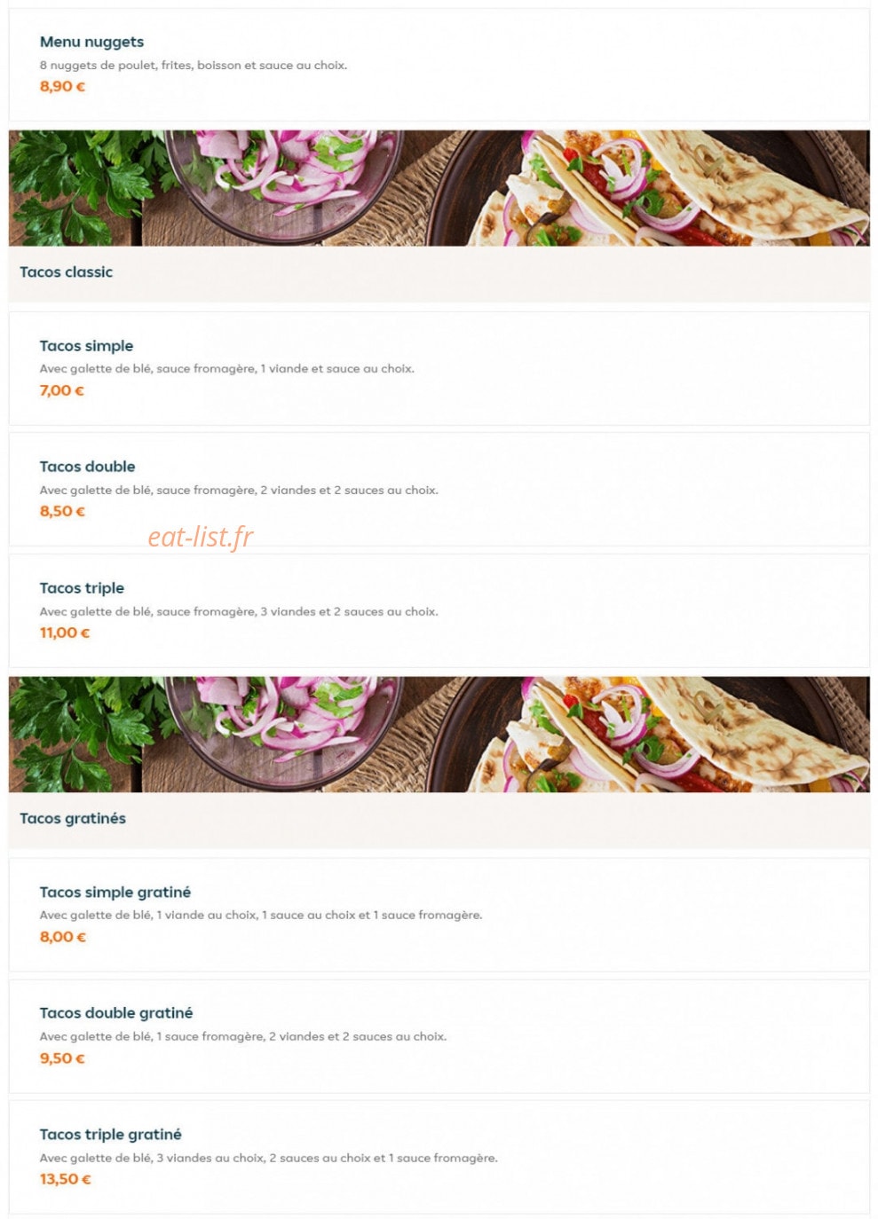 Bombay Tacos — carte page 1