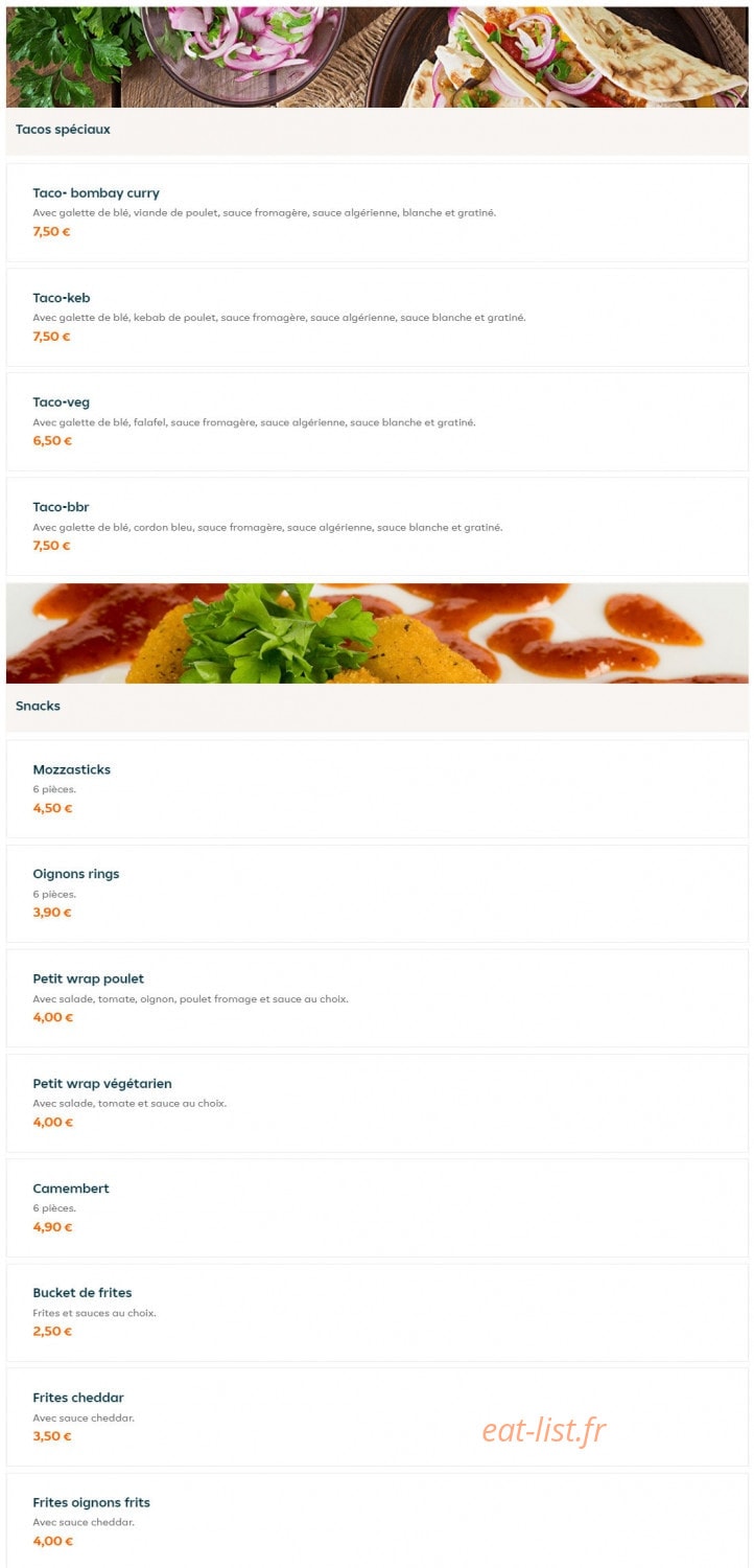 Bombay Tacos — carte page 2