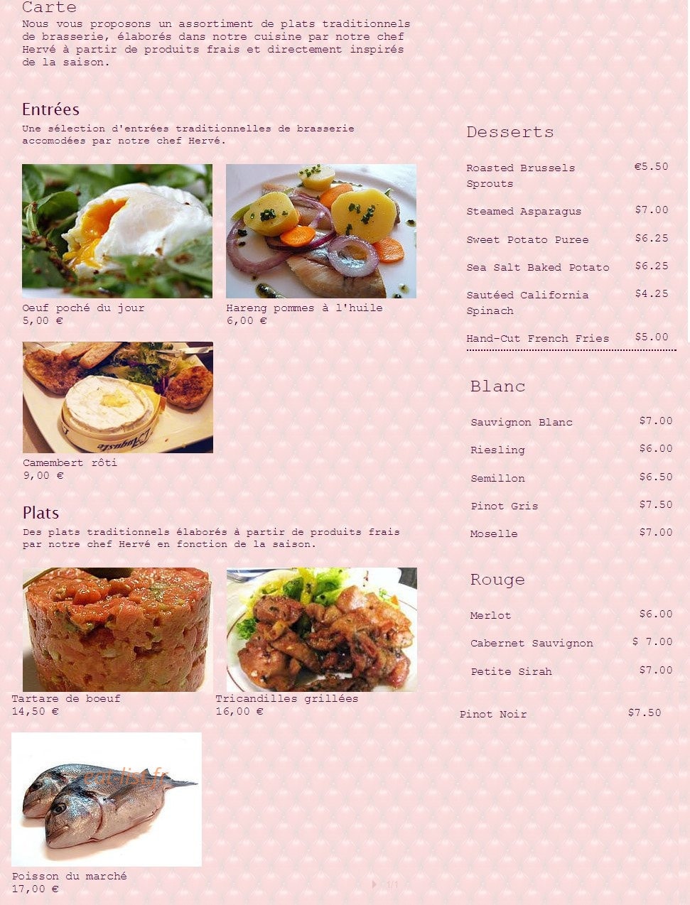 Brasserie de Belcier — carte page 1