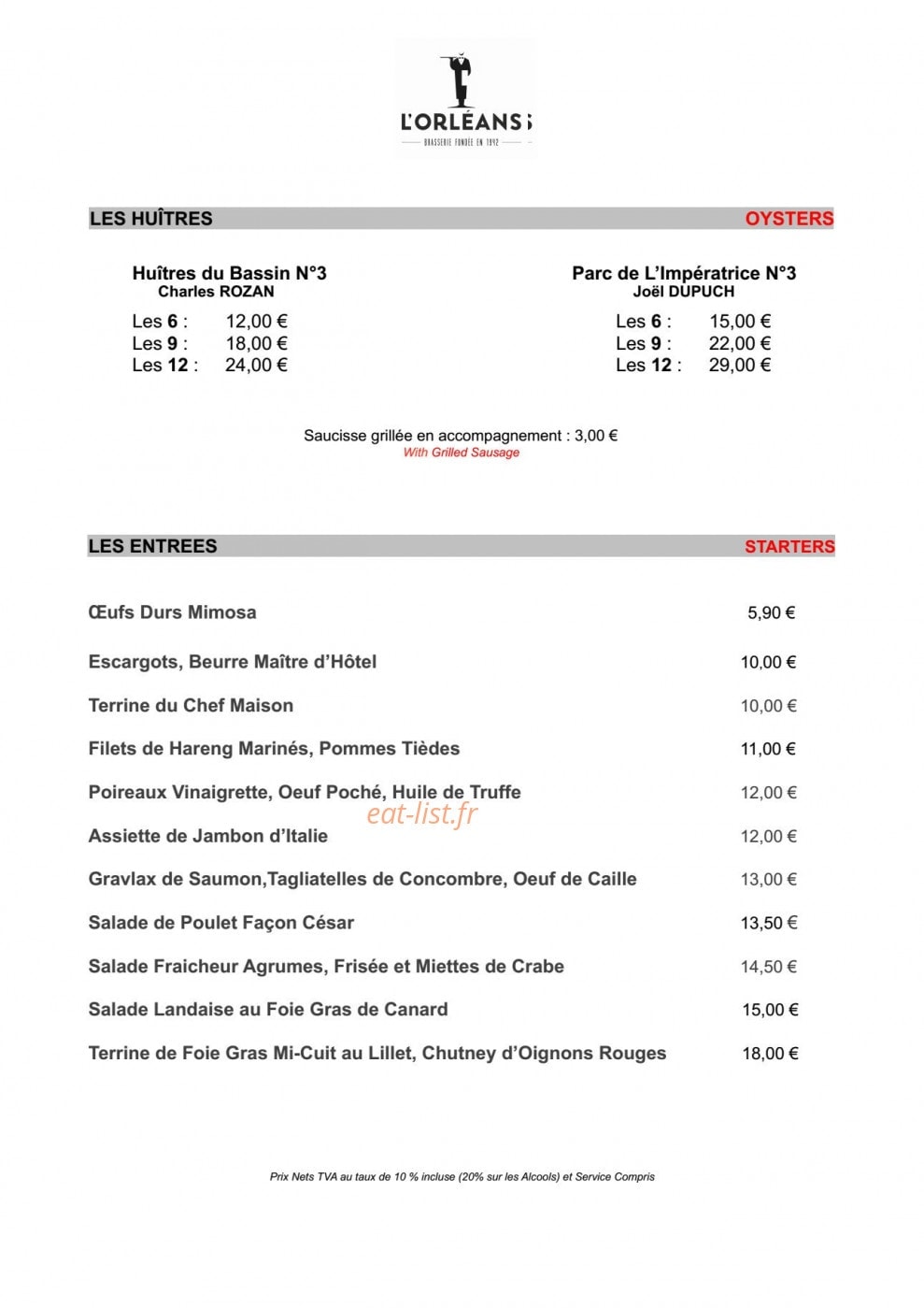 Brasserie l'Orléans — carte page 1