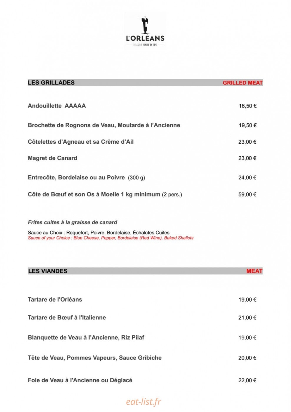 Brasserie l'Orléans — carte page 2