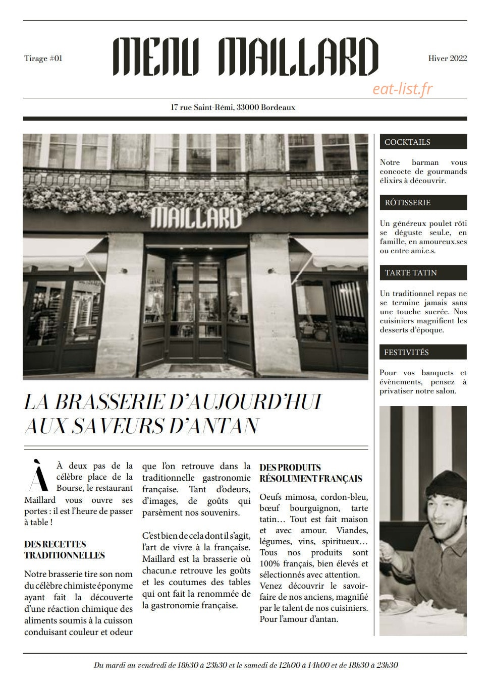 Brasserie Maillard — carte page 1