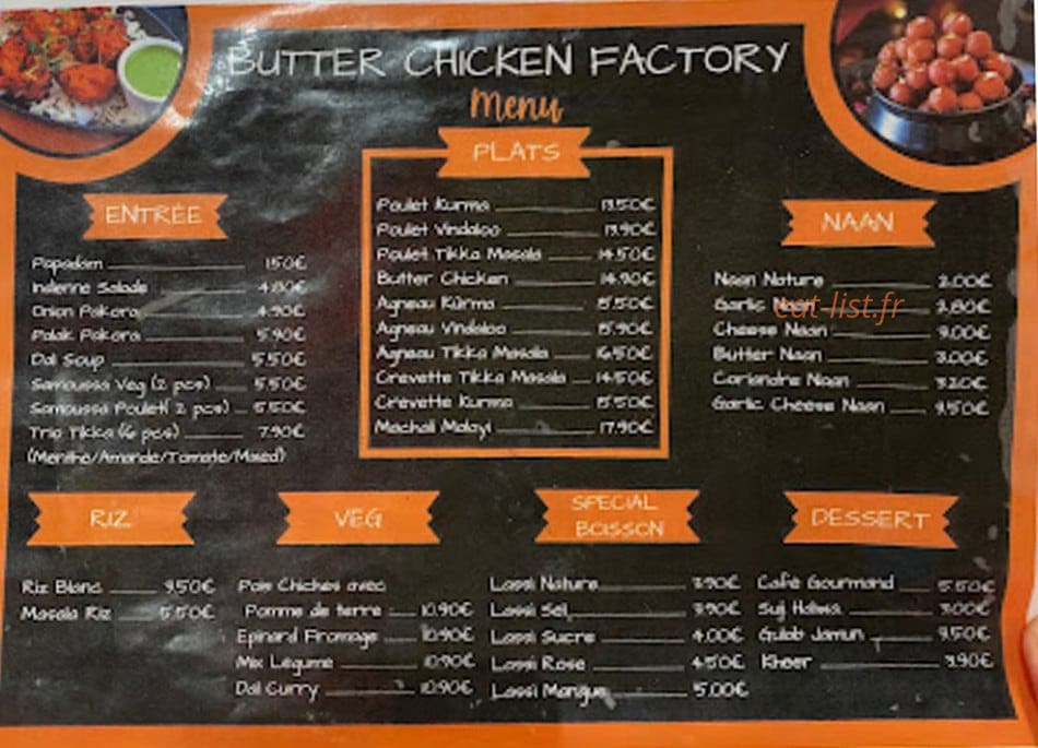 Butter Chicken Factory — carte page 1