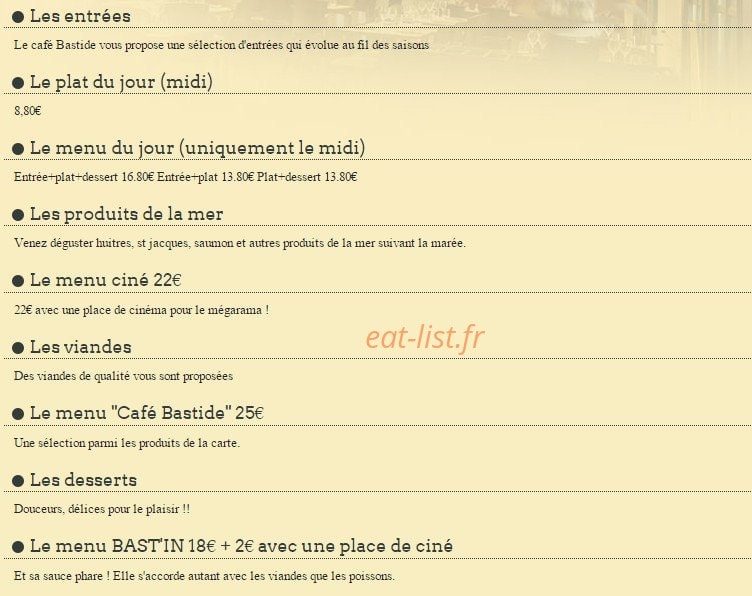 Café Bastide — carte page 1