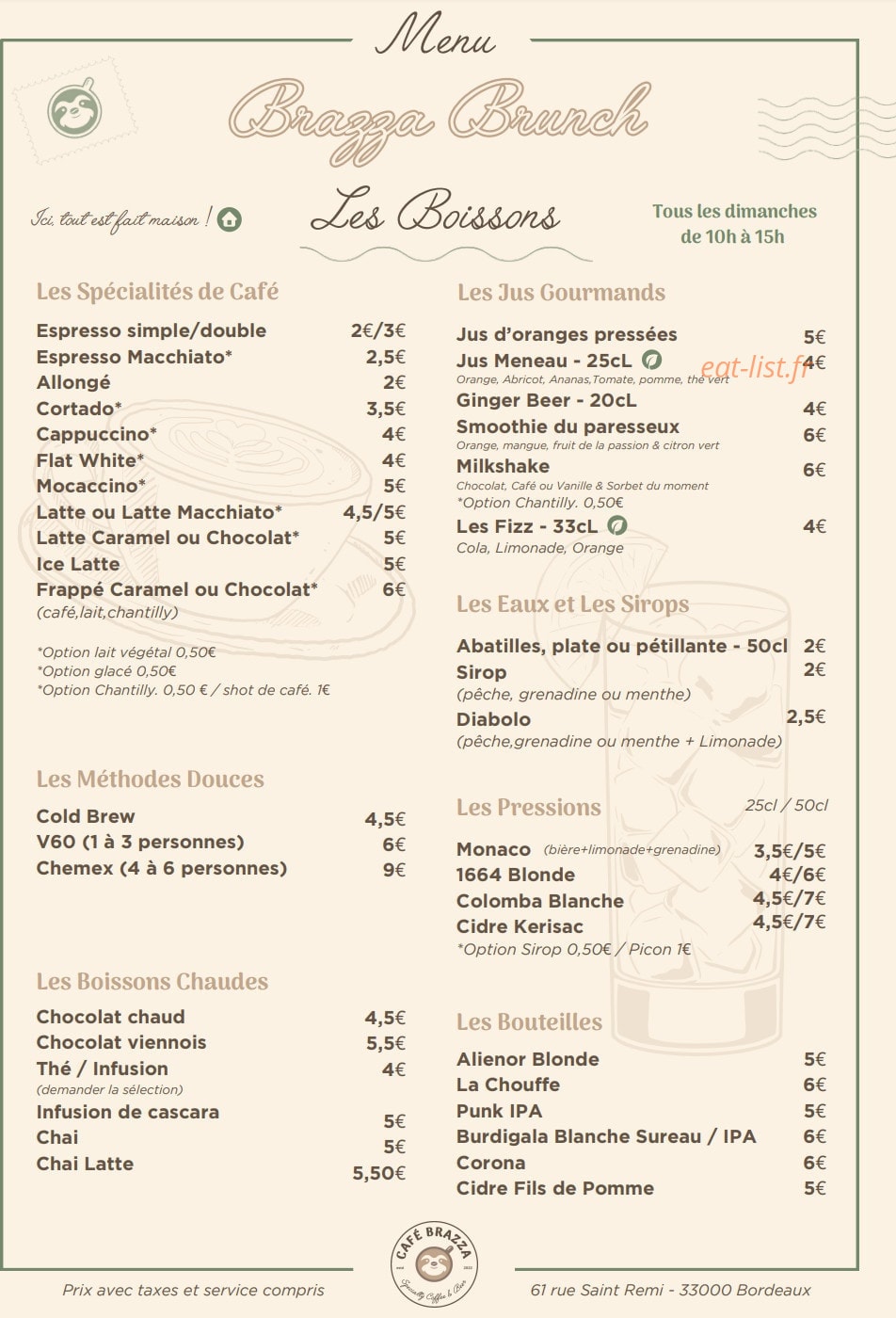 Café Brazza — carte page 1