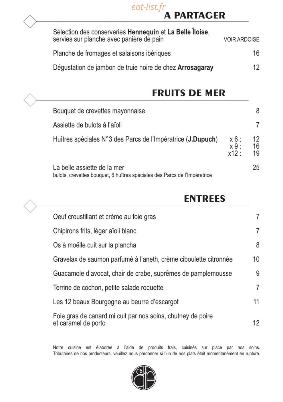 Café des arts — carte page 1