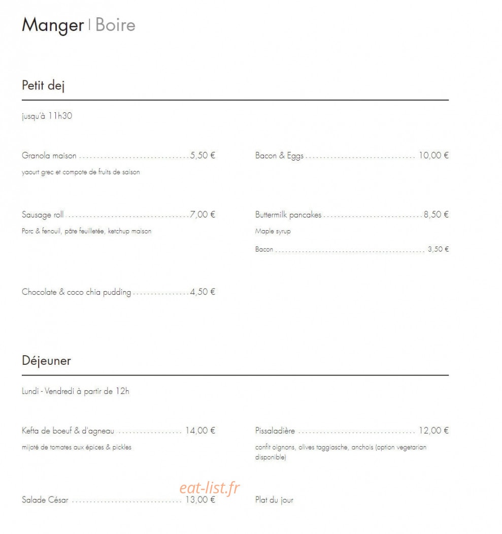 Café Eriu — carte page 1