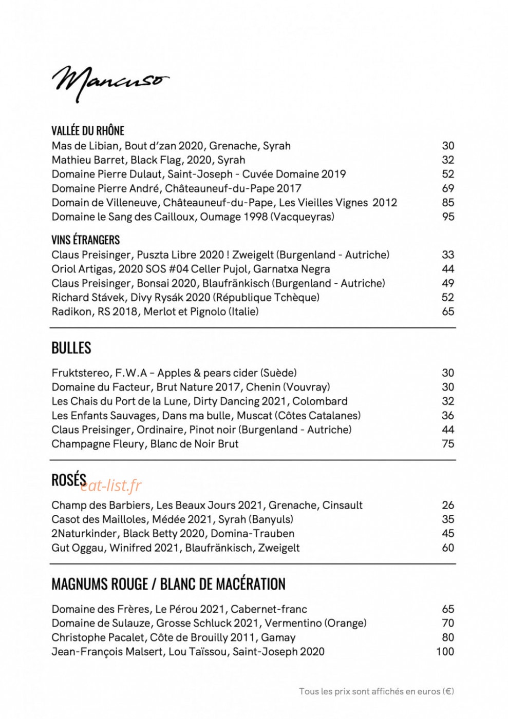Cafe Mancuso — carte page 9