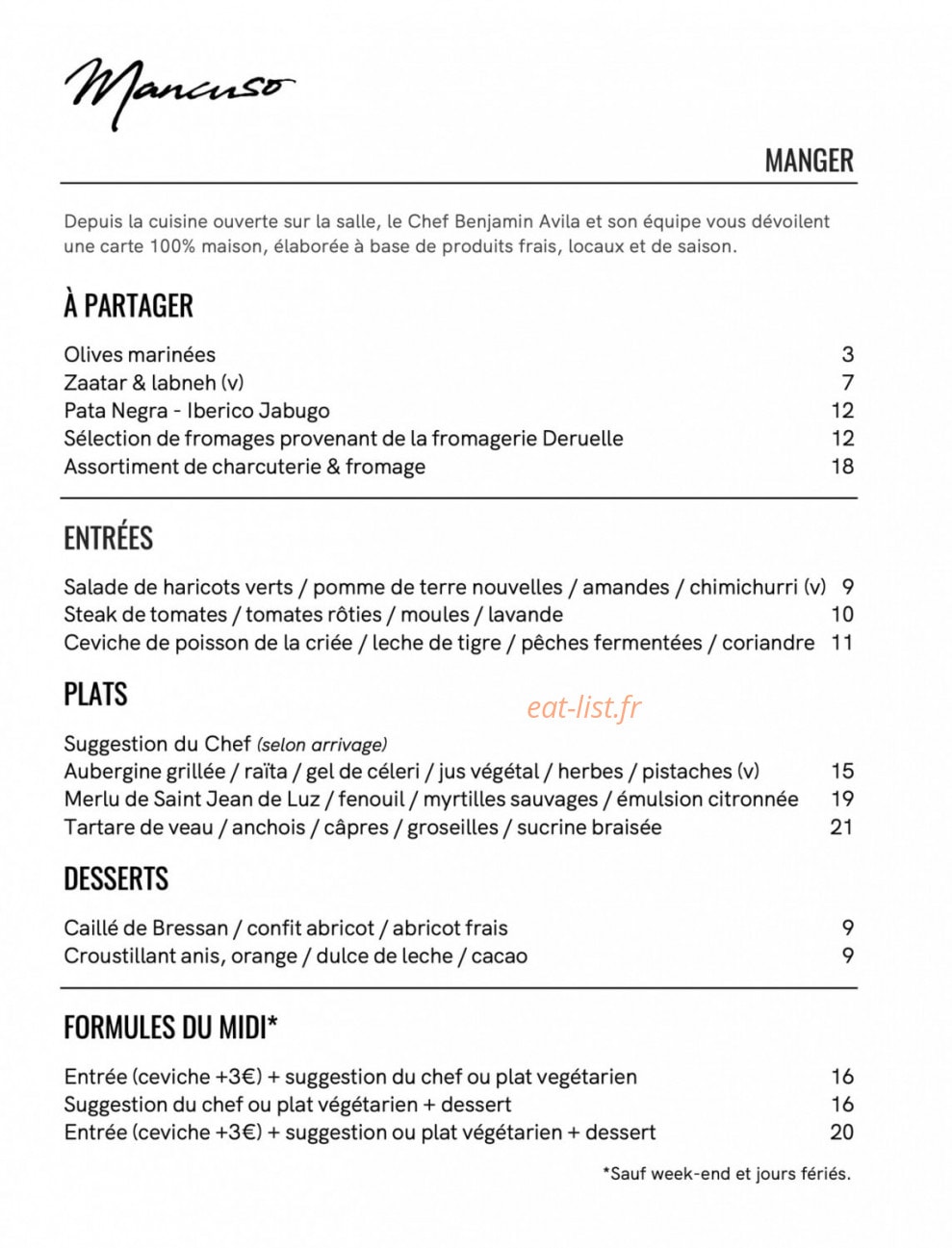 Cafe Mancuso — carte page 1
