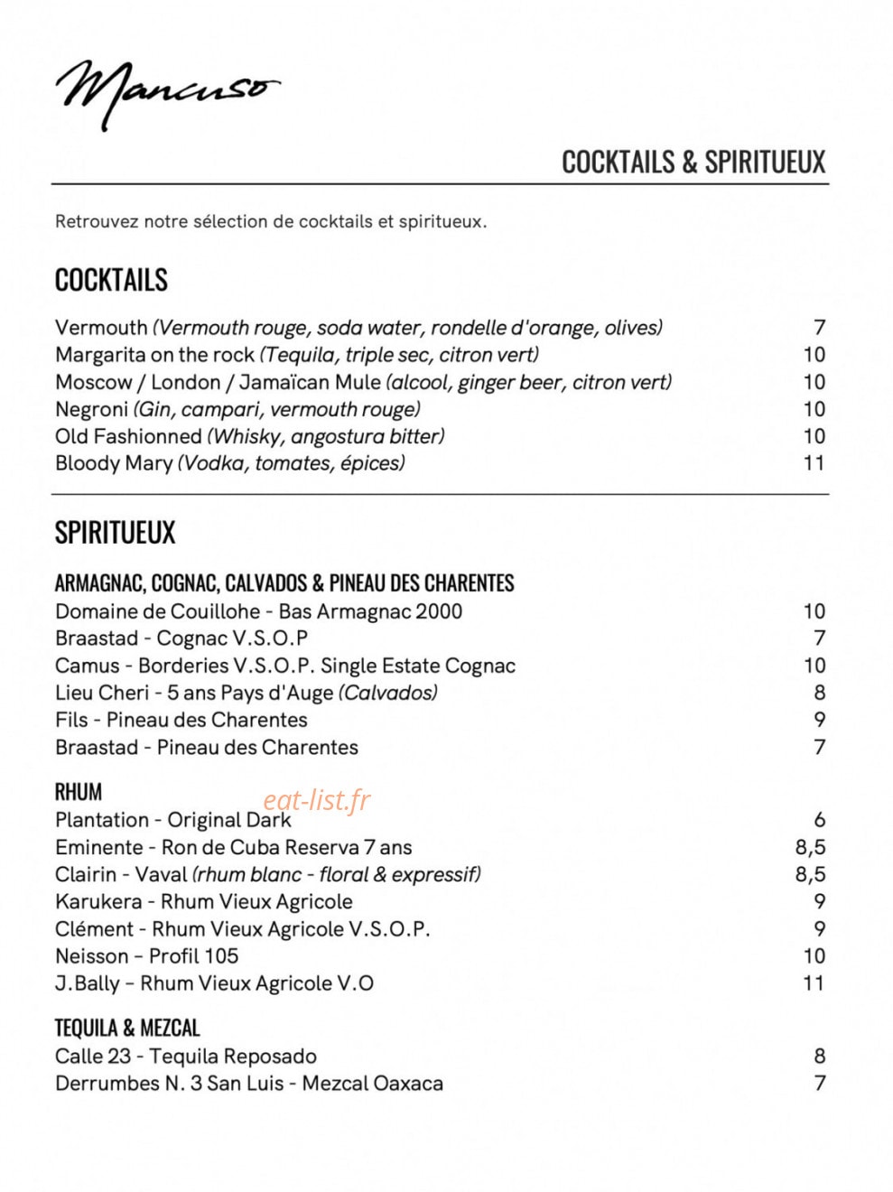 Cafe Mancuso — carte page 2