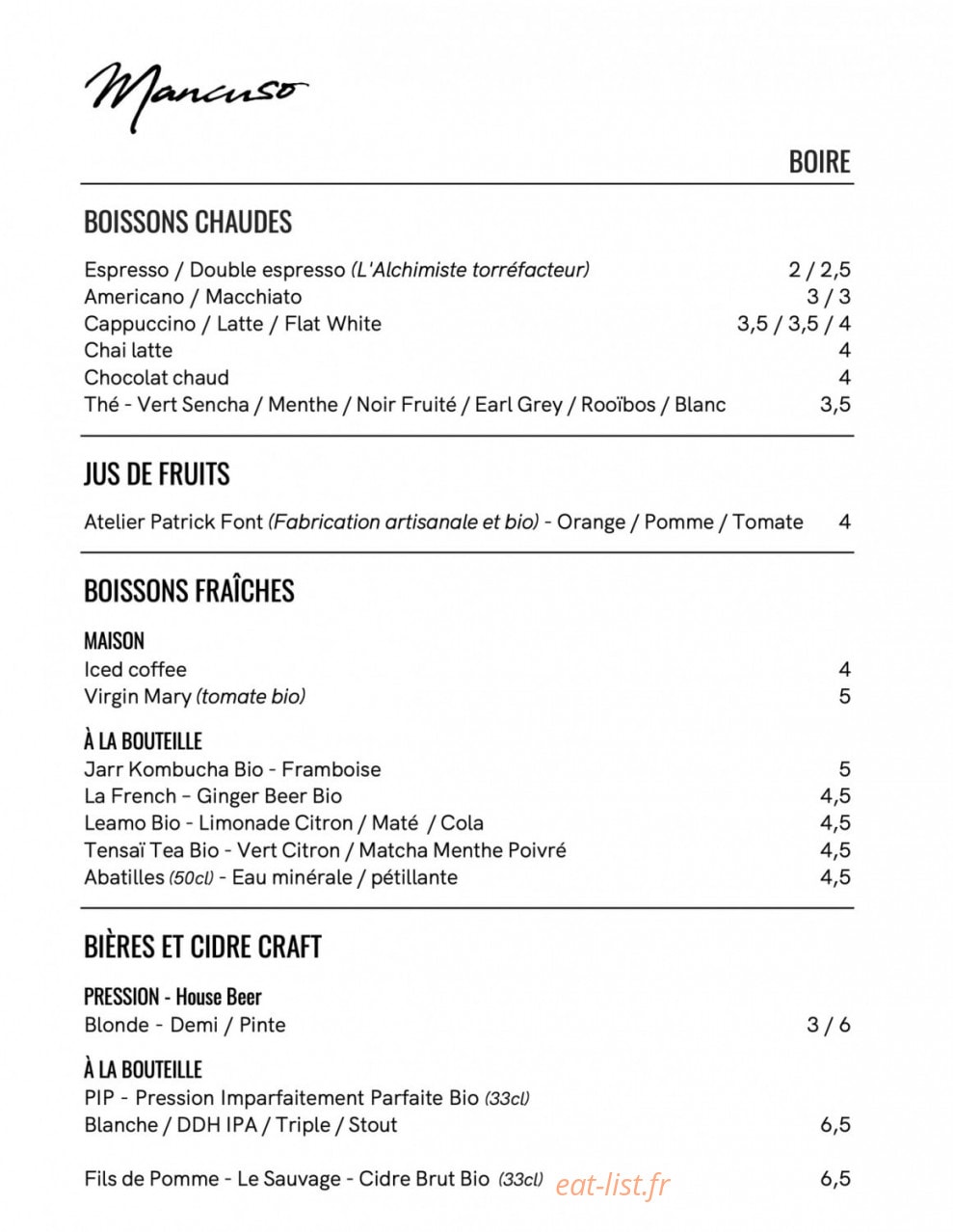 Cafe Mancuso — carte page 4