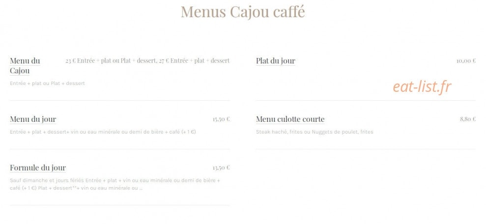 Cajou Caffé — carte page 5