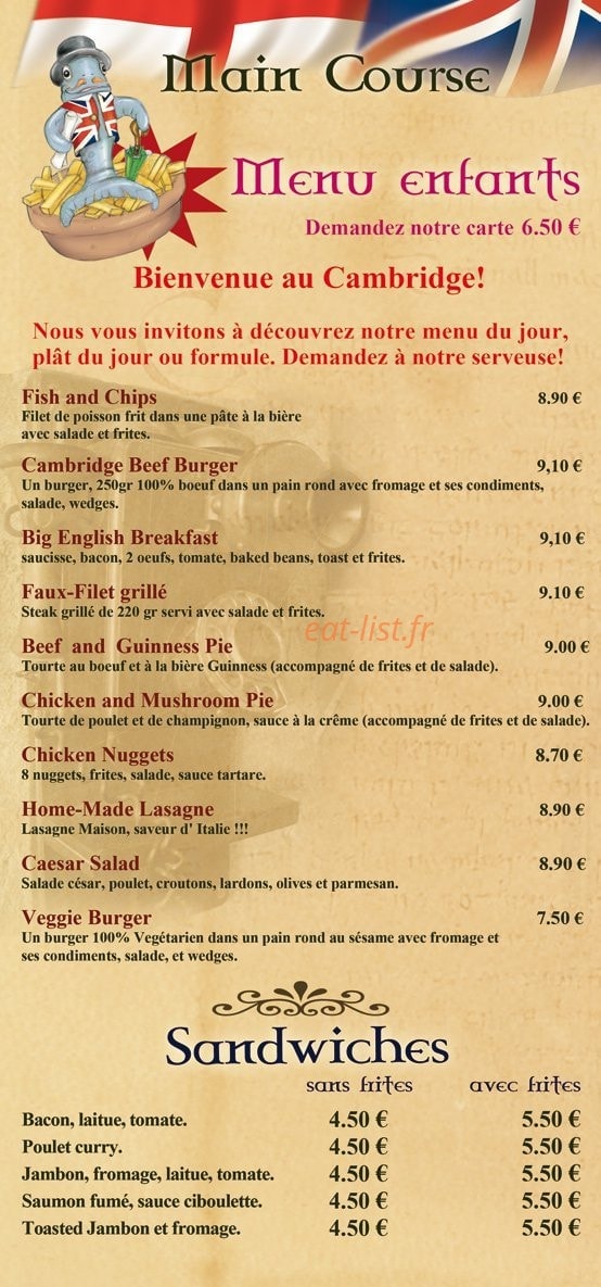 Cambridge Arms Pub — carte page 2