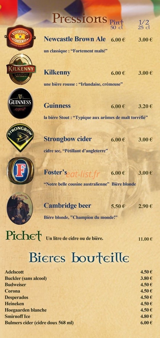 Cambridge Arms Pub — carte page 4