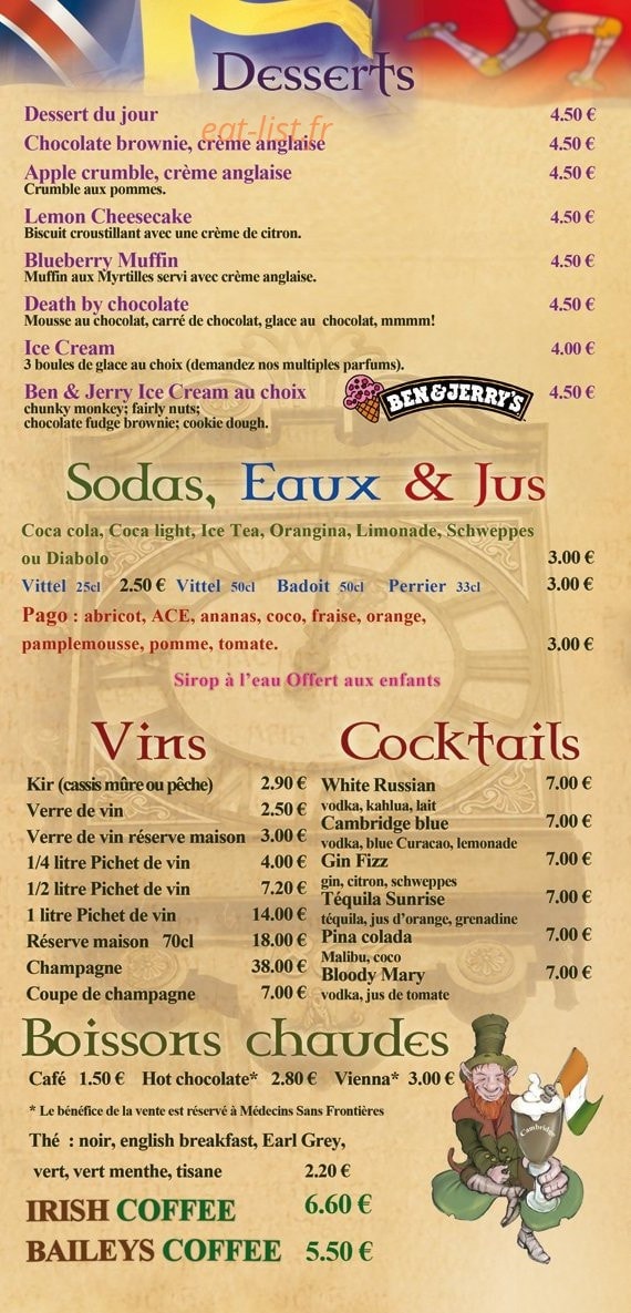Cambridge Arms Pub — carte page 3