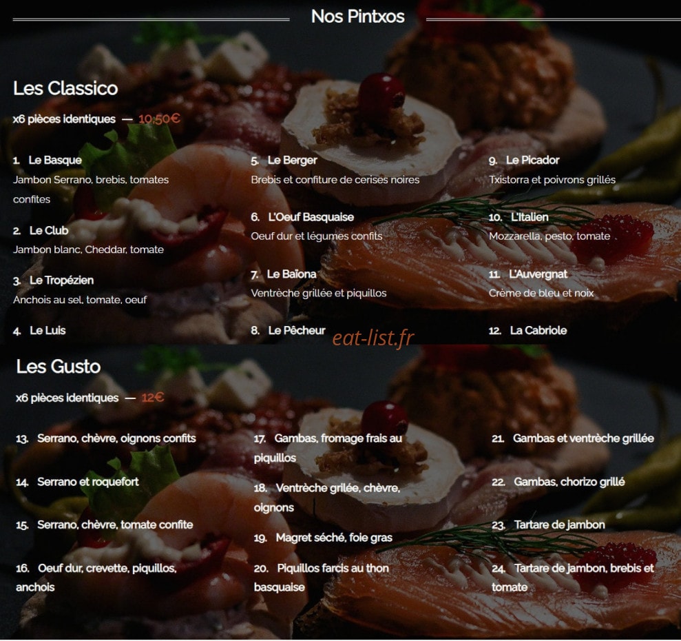 Casa Tapas — carte page 1