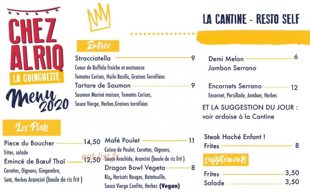 Chez Alriq — carte page 1