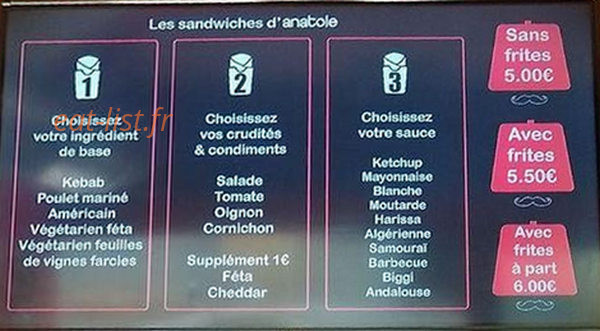 Chez Anatole — carte page 1