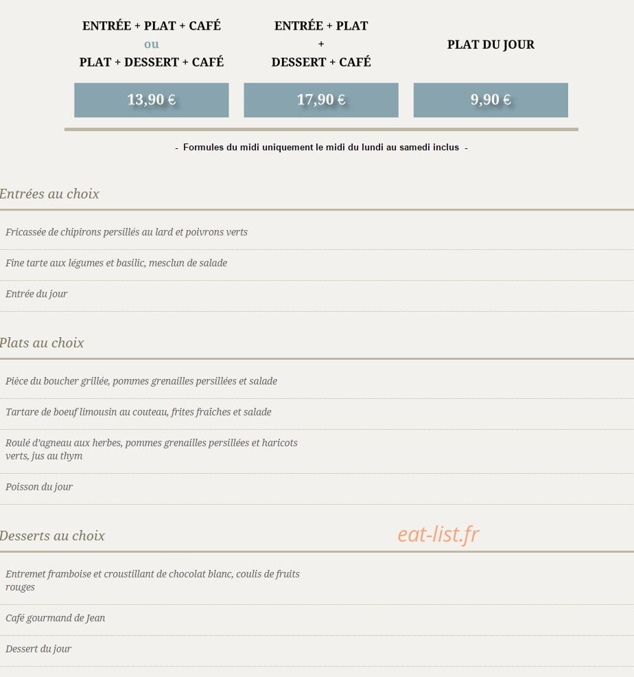 Chez Jean — carte page 1