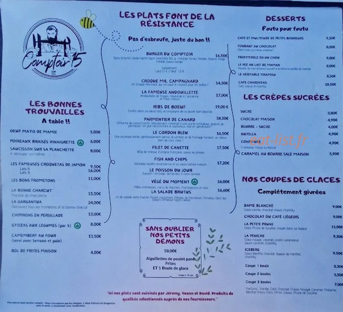 Comptoir 15 — carte page 1