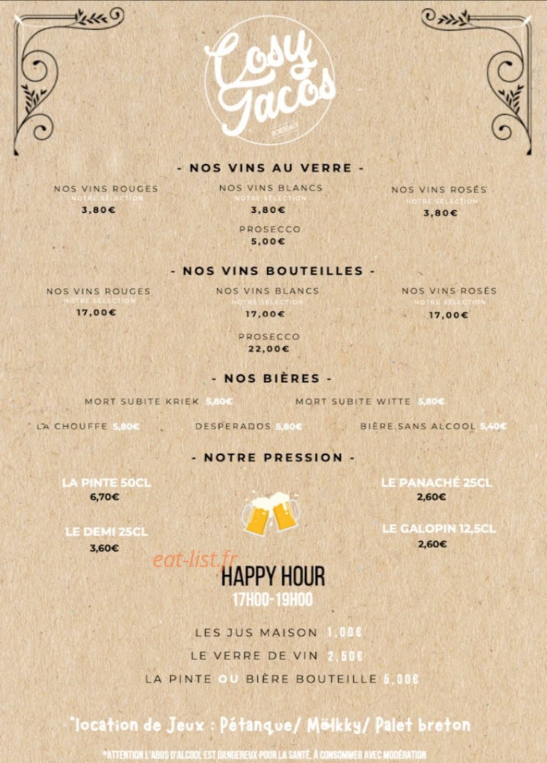 Cosy Tacos Bastide — carte page 4