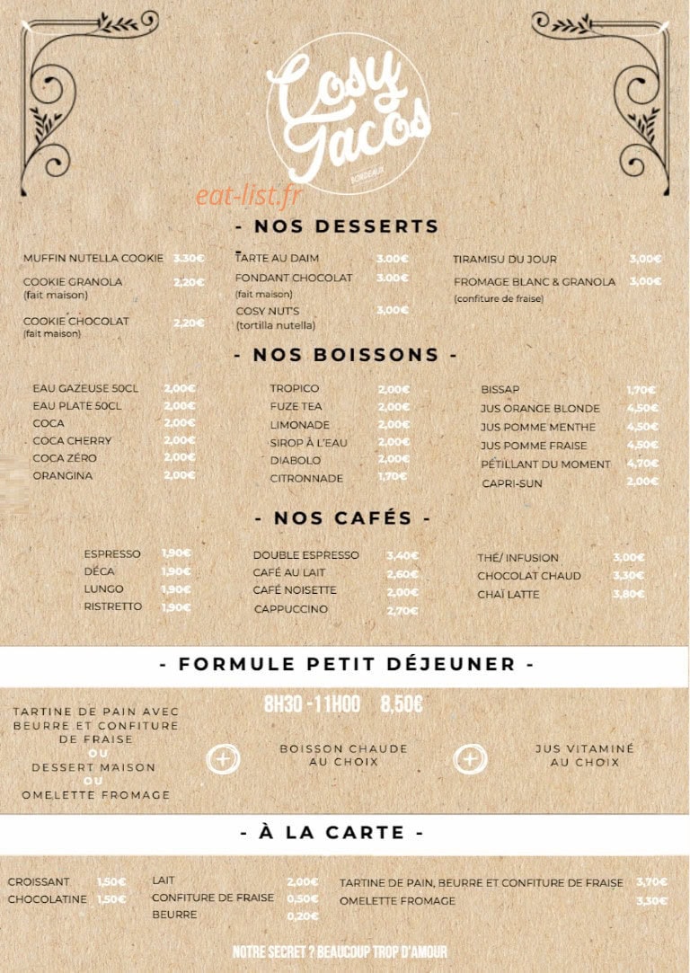 Cosy Tacos Bastide — carte page 5