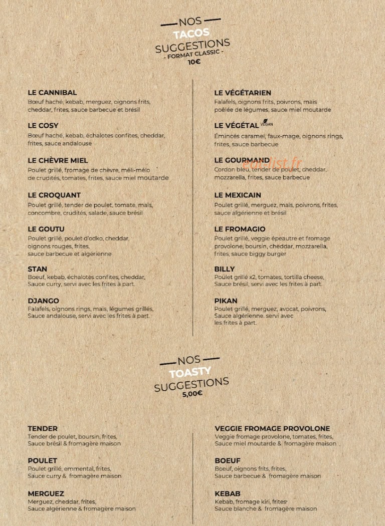 Cosy Tacos Bastide — carte page 3