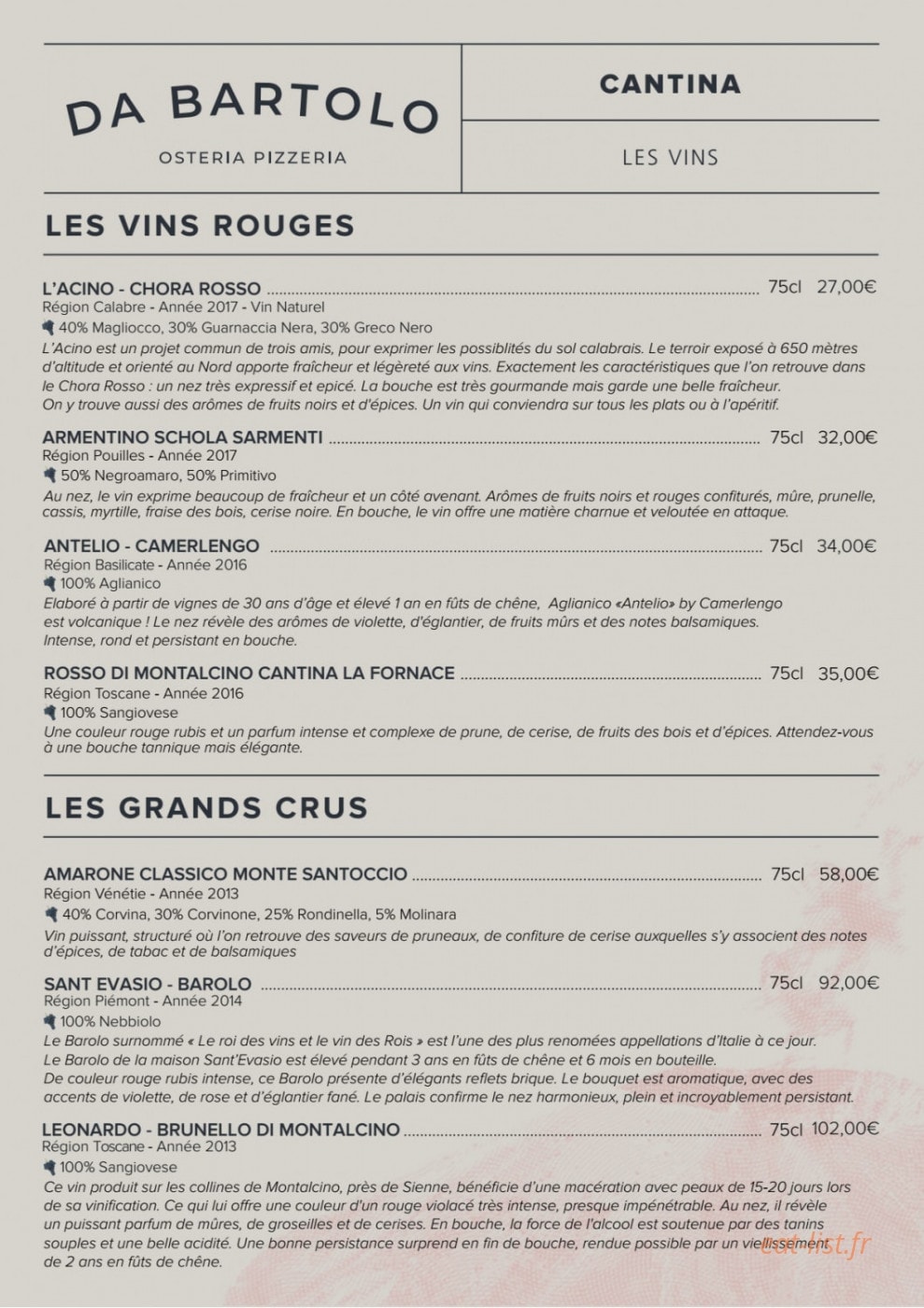 Da Bartolo — carte page 14