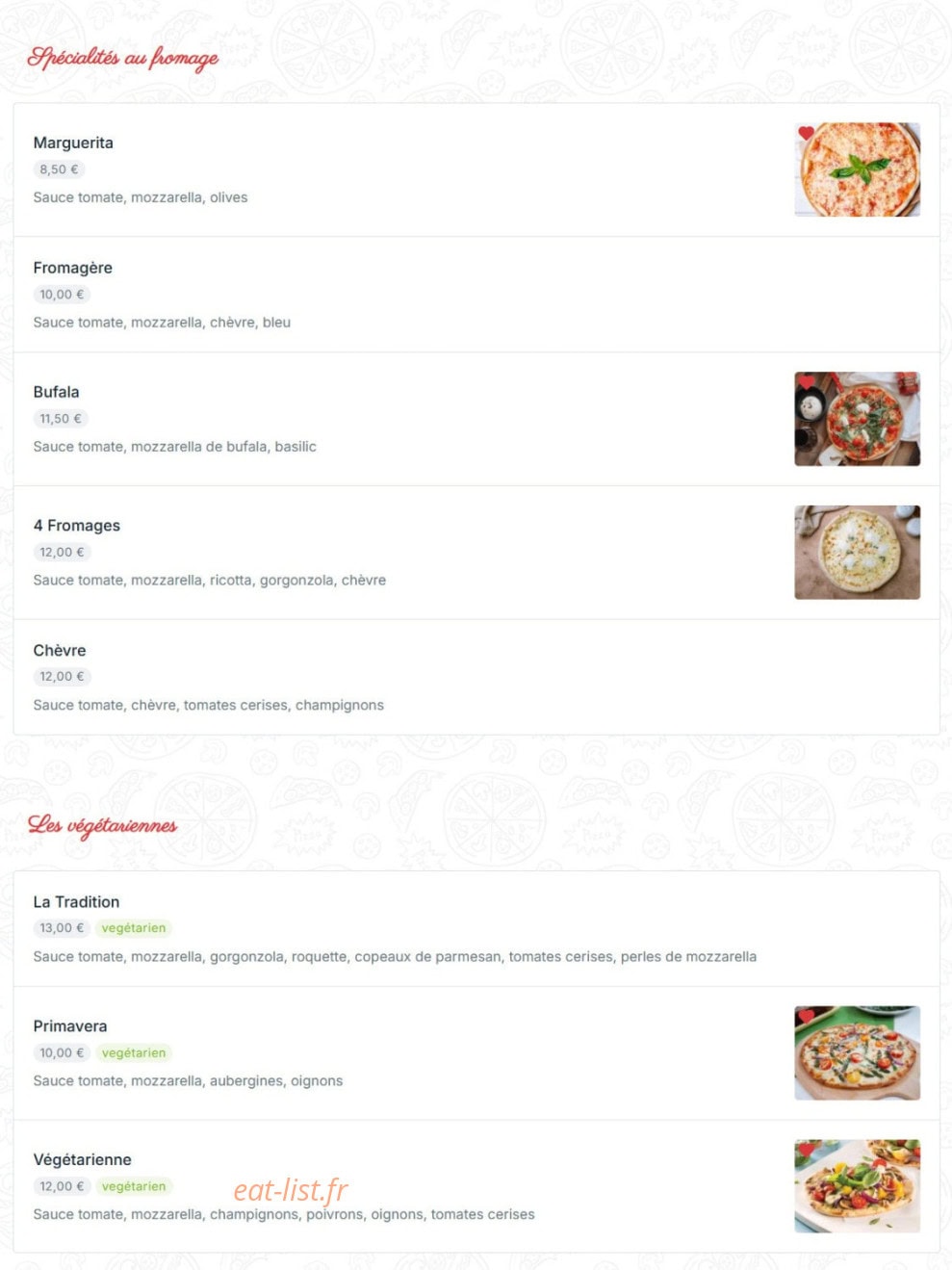 Dolce Pizza — carte page 1
