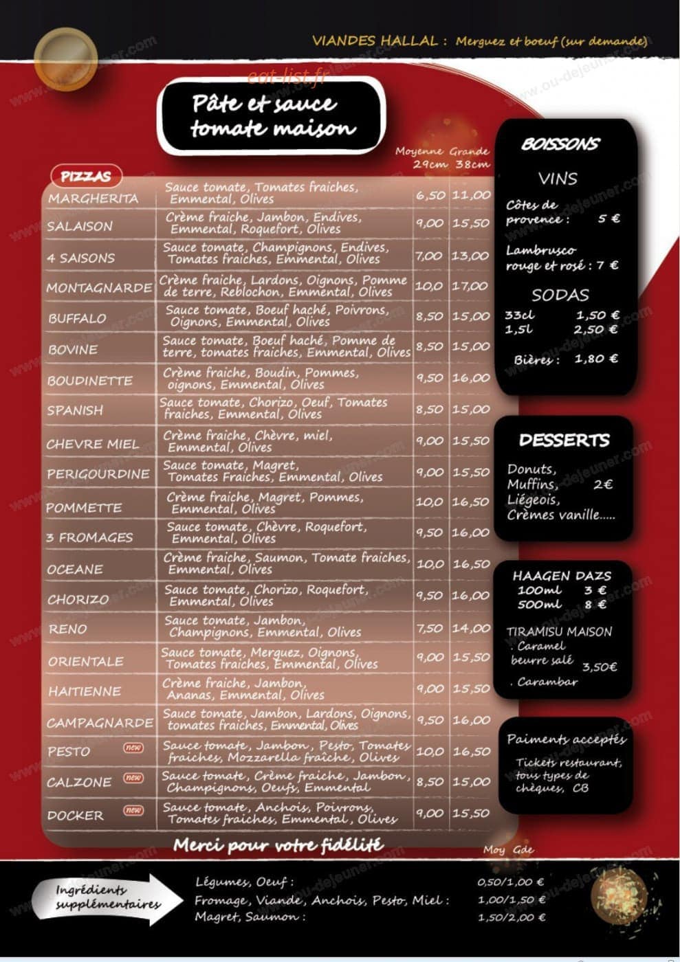 Dolomites Pizza — carte page 1