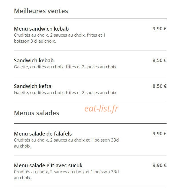 Elysée Doner Kebab — carte page 1