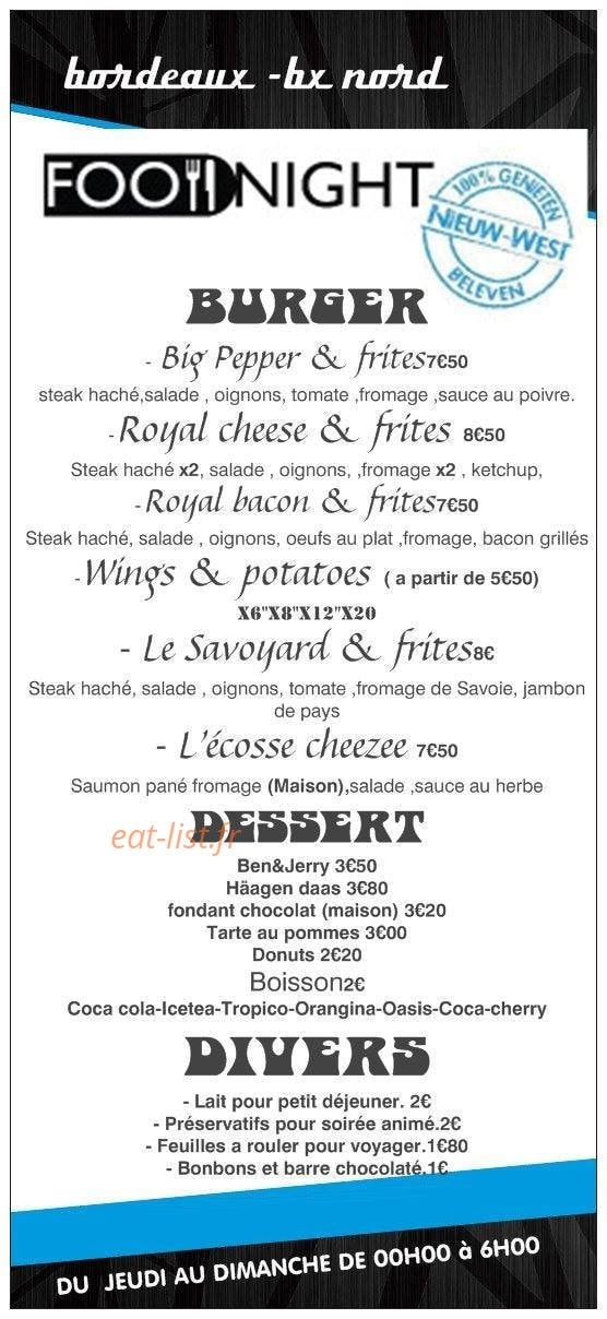 Food Night — carte page 1