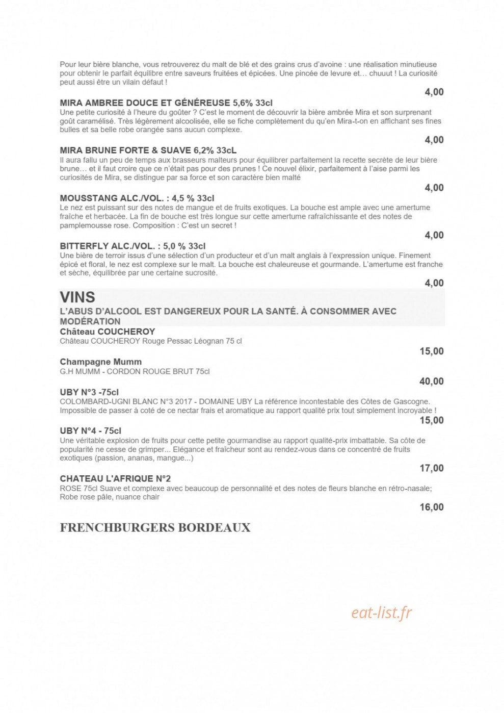 French Burgers — carte page 3