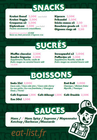 Hans Snackbar — carte page 4