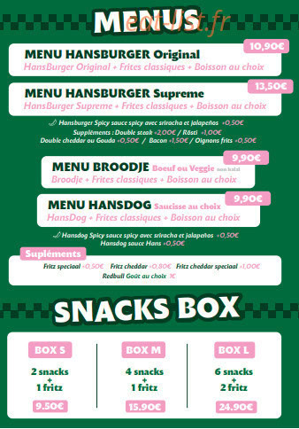 Hans Snackbar — carte page 2