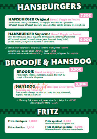 Hans Snackbar — carte page 3