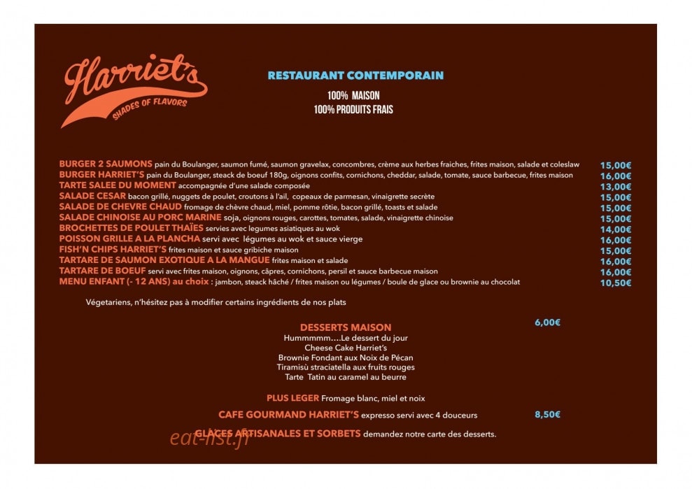Harriet's — carte page 1