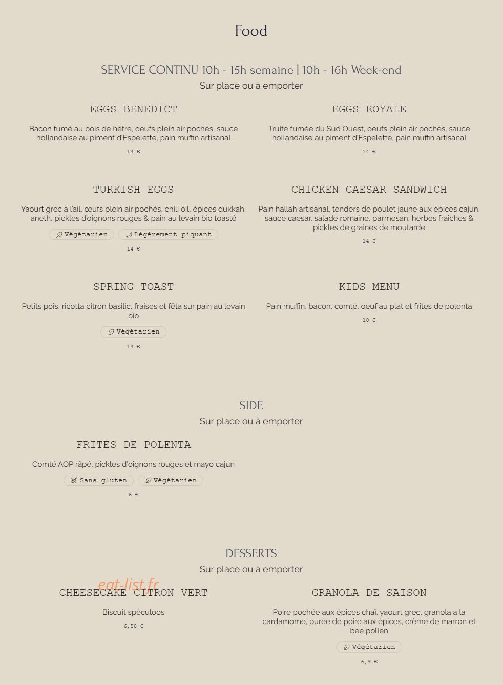 Homie's kitchen — carte page 2