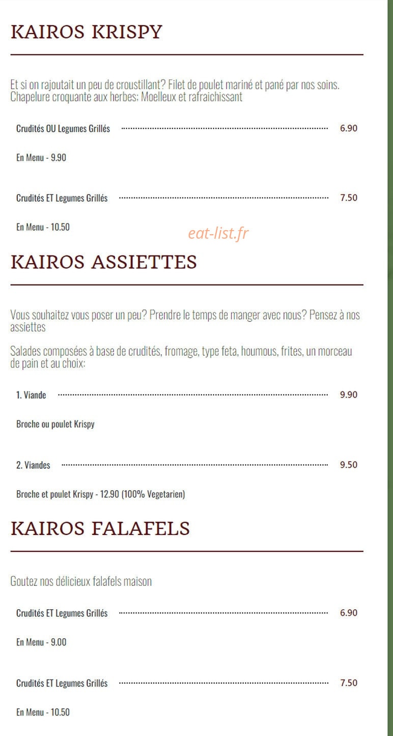Kairos Doners & Co — carte page 2