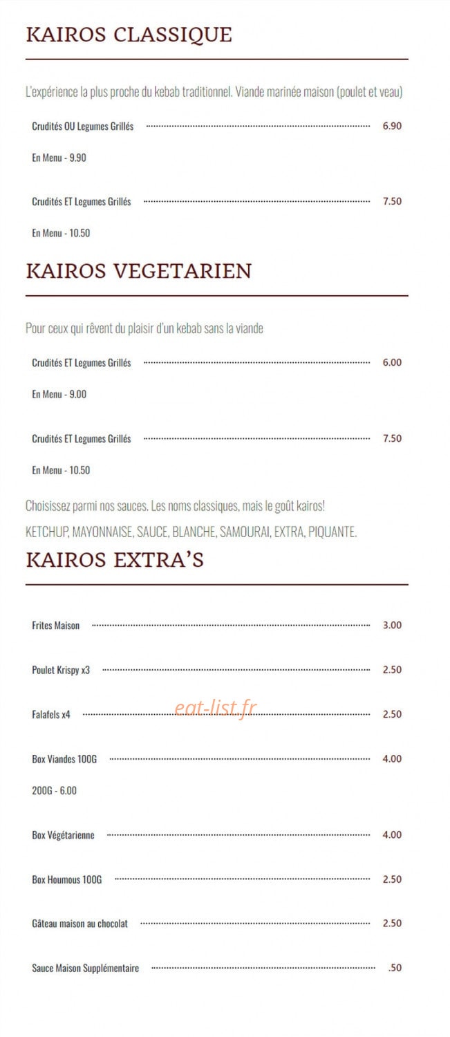 Kairos Doners & Co — carte page 1