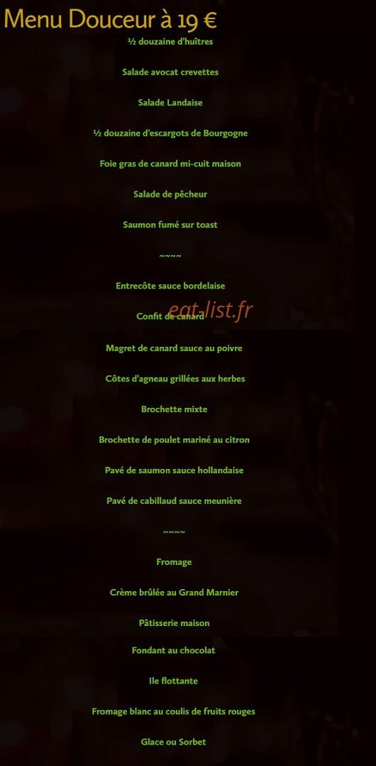 Carte et menu de L’Agneau à la Braise à Bordeaux — Le menu à 19€