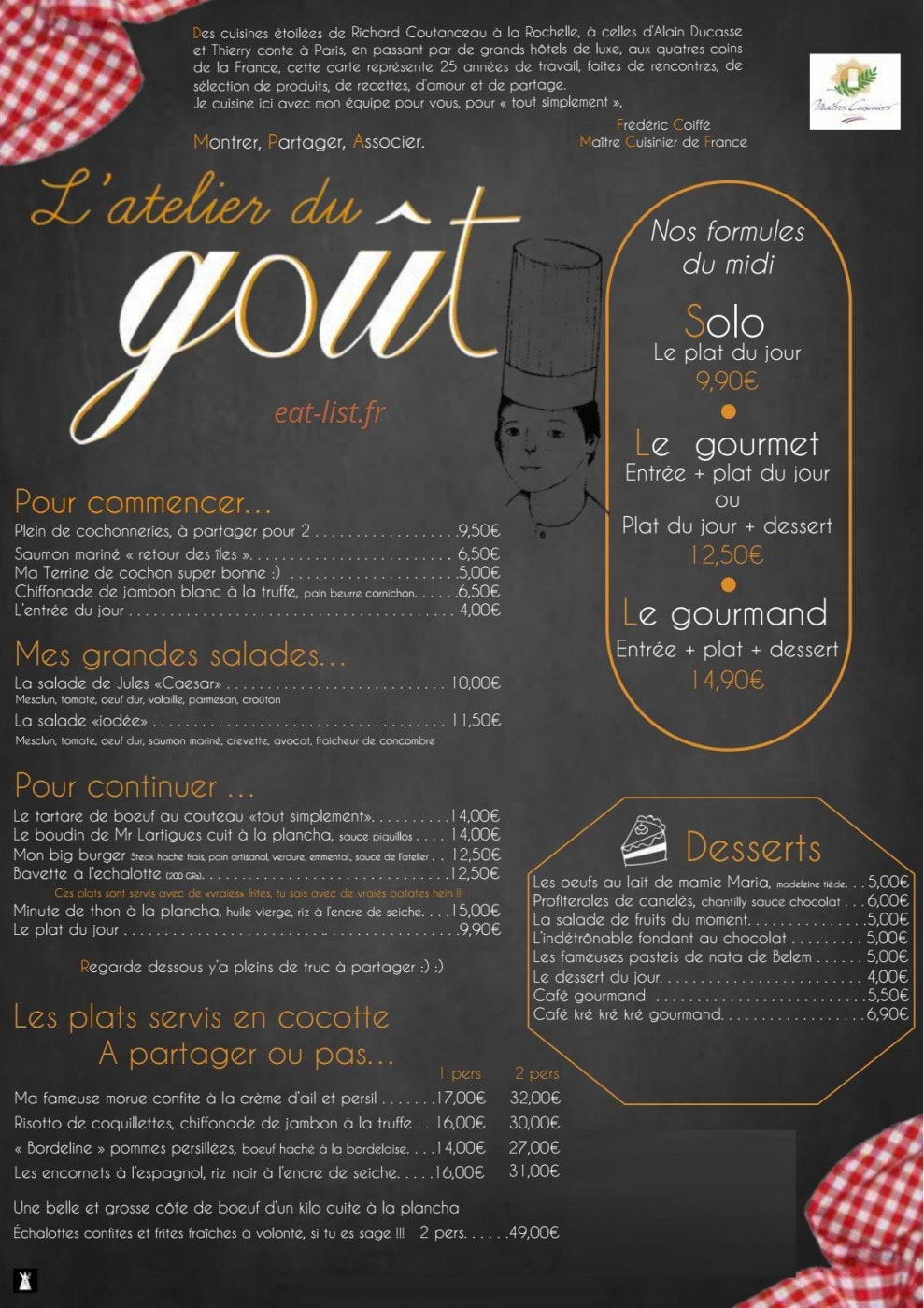L'Atelier du Goût — carte page 1