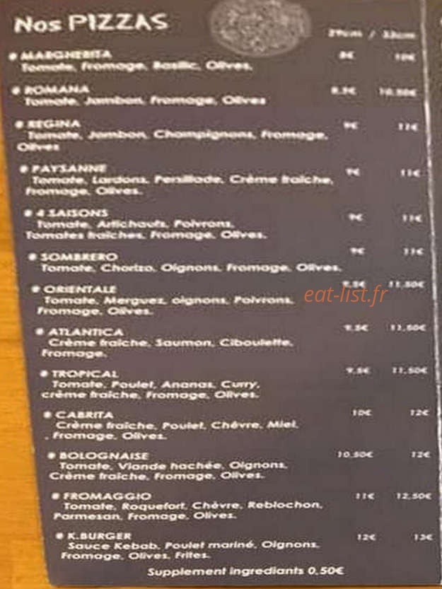 Carte et menu de L’atelier du pizzaiolo « LADP à Bordeaux — Les pizzas