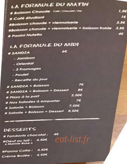 Carte et menu de L’atelier du pizzaiolo « LADP à Bordeaux — Les formules et desserts