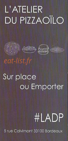 Carte et menu L’atelier du pizzaiolo « LADP Bordeaux