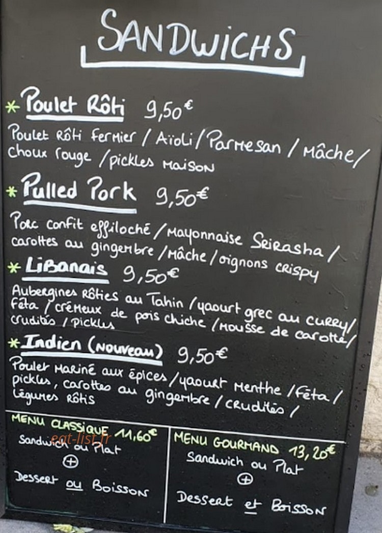 L'Atelier du Sandwich — carte page 1